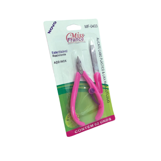 Kit Alicate E Lixa P/ Cuticulas Manicure Em Aço Inoxidável Cor Rosa